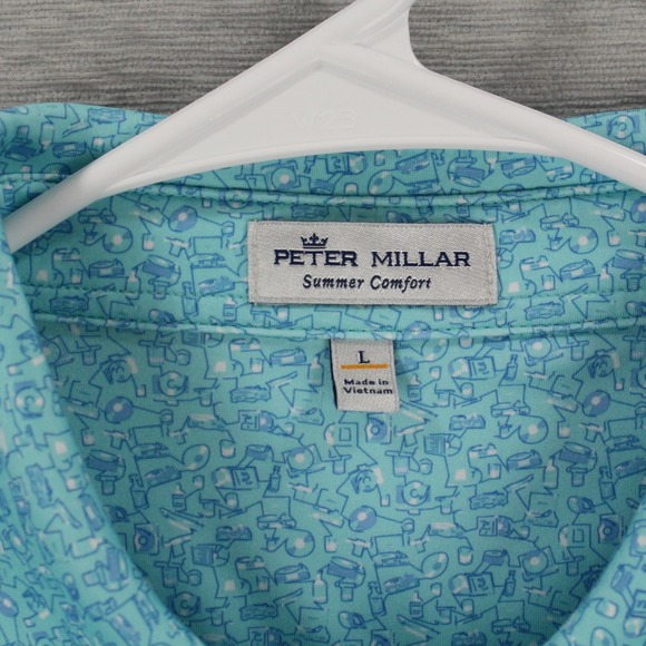 Peter Millar Polo Shirt Mens L Blue Vinyl & Whiskey Performance Summer Comfort - Picture 3 of 9